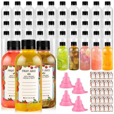 Imagem de 48 garrafas de plástico para suco de 227 g com tampas, garrafas transparentes de gengibre com tampas, garrafa de plástico reutilizável para líquidos, recipientes à prova de vazamento para suco, leite