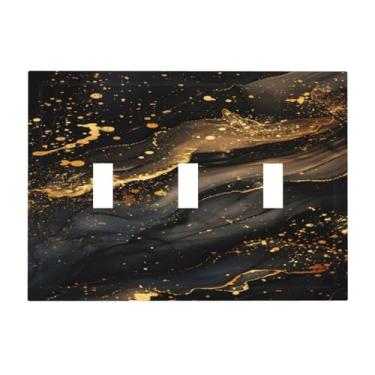 Imagem de OILbiexn Capa para interruptor de luz, preto, dourado, abstrato, moderno, mármore, luxuoso, 3 grupos, placa de interruptor de luz tripla com interruptor de luz decorativa, capas de tomada elétrica