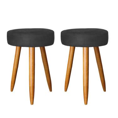 Imagem de Kit 02 Banqueta Alta Julia 50Cm Bar Cozinha Balcão Bistrô Pé Palito Rústico Suede Preto
