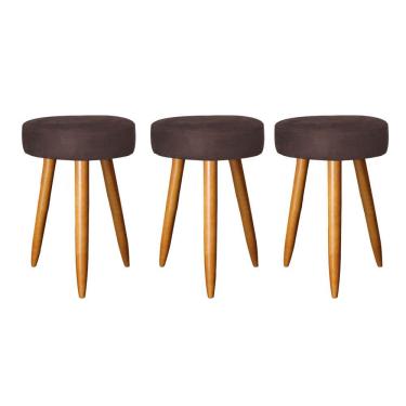 Imagem de Kit 03 Banqueta Alta Julia 50Cm Bar Cozinha Balcão Bistrô Pé Palito Carvalho Sintético Marrom