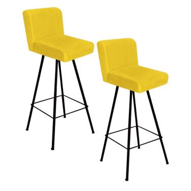 Imagem de Kit 02 Banqueta Alta Lexi Com Encosto Cozinha Bar Balcão Bistrô Ferro Preto Suede Amarelo