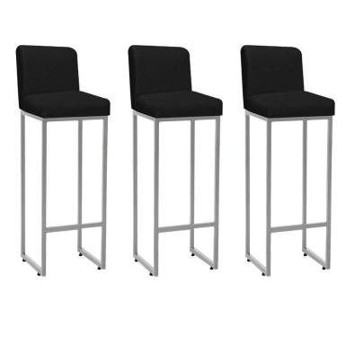 Imagem de Kit 03 Banqueta Alta Com Encosto Lucca Industrial Cozinha Balcão Bistrô Ferro Cinza Sintético Preto