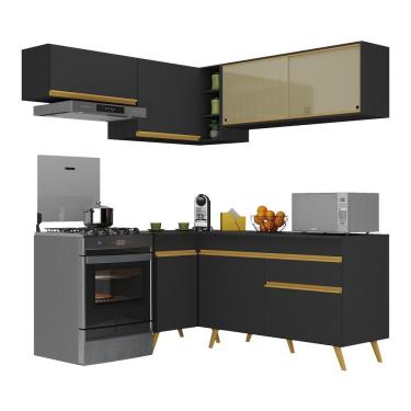 Imagem de Armário De Cozinha Completa De Canto Veneza Multimóveis V2059 Preto/dourado Preto/dourado