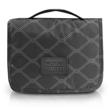 Imagem de Necessaire Com Gancho Para Viagem Estampa Listrada Jacki Design Preto