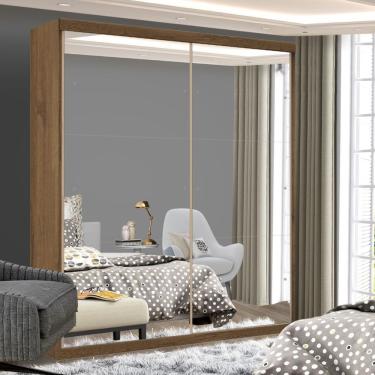 Imagem de Guarda Roupa Solteiro Lila Freijó 2 Portas De Correr E 3 Espelhos Minastex