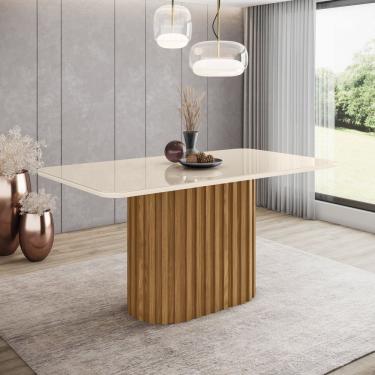 Imagem de Mesa De Jantar 160X90Cm Tampo Vidro/Mdf Canto Arredondado Solana Nature/Off White