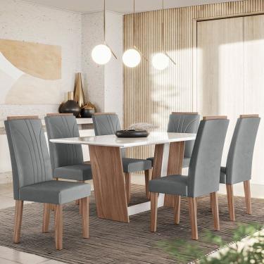 Imagem de Conjunto Sala De Jantar 156X84Cm Tampo Vidro/Mdf Com 6 Cadeiras Cristal Amendoa