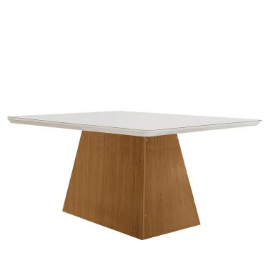 Imagem de Mesa de Jantar Aida Retangular em MDF com Tampo de Vidro 120cm Off White Imbuia com Can...