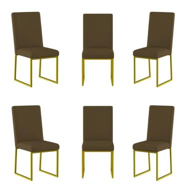 Imagem de Kit 6 Cadeiras Para Mesa De Jantar Base Industrial Dourado Balaqui Marrom