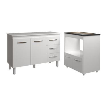 Imagem de Balcão Armário Gabinete Bruna 118 Cm Com Tampo Tampão E Balcão Evelyn Para Cooktop 4 Bocas Branco