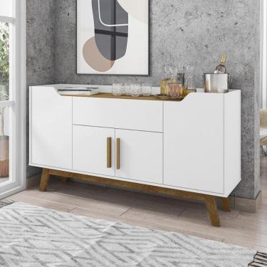 Imagem de Aparador Buffet Com 4 Portas E 1 Gaveta Retrô 136cm Multimóveis Cr50102 Branco Cinamomo