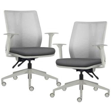 Imagem de Kit 2 Cadeiras De Escritório Giratória Diretor Flow F02 Base Cinza Crepe Grafite - Lyam Decor
