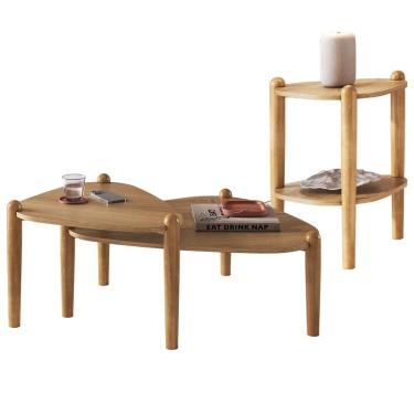 Imagem de Kit 02 Mesas De Centro E 01 Mesa Lateral Pés Madeira Trium A03 Hanover Roble - Lyam Decor