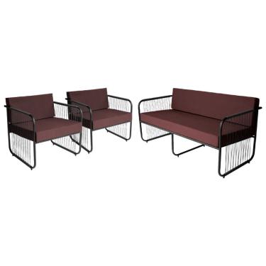 Imagem de Conjunto 2 Poltronas E Namoradeira Fibra Sintética Córdova Preto-marrom