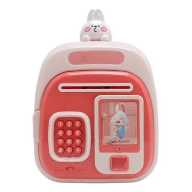 Imagem de Cofrinho com senha, caixa de dinheiro com impressão digital para crianças com grande capacidade (rosa)