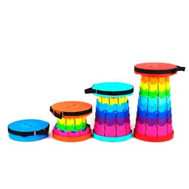 Imagem de Banqueta Retrátil Dobrável Telescópica Portátil Giratória Colorida com Alça – Banco Ergonômico Reforçado para Camping, Pesca, Praia, Shows, Viagens e Eventos – Suporta até 100kg