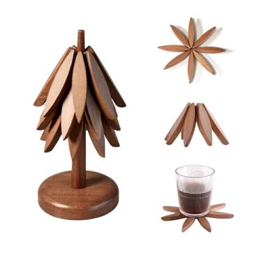 Imagem de POWDONUNT Porta-Copos De Madeira Para Árvores, 3 Bases Tripé Com Suporte, Suporte Panelas Resistente Ao Calor, Dobrável E Antiderrapante, Formato Natal, Proteção Mesa, Pratos Quentes/Panelas/Tigelas