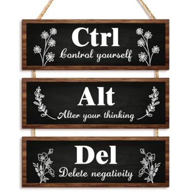 Imagem de COLOR VALLEY ART Ctrl Alt Del Decoração De Parede, Controle-Se, Altere Seu Pensamento, Elimine A Negatividade, Escritório, Placas Motivacionais Com Frases, Tapeçarias Madeira Para Casa (Preto)