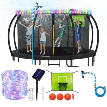 Imagem de Sumapner Kit De Acessórios Para Trampolim Infantil, Aspersor Trampolim/Cesta Basquete/Luzes Solares 15 Metros, Serve Áreas Externas 2,4 3,8 4,5 Metros E 5,8 Com 3 Mini Bolas Basquete, Não Danifica A