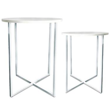 Imagem de Mesa De Canto Dupla Gana Redonda Decoração Para Sala Branco/Branco - G