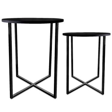 Imagem de Mesa De Canto Dupla Gana Redonda Decoração Para Sala Preto/Preto - Gen