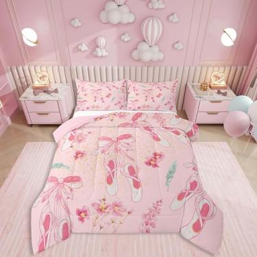Imagem de Erosebridal Jogo de cama solteiro com laço floral Gilrlish Bowknot Balletcore Balletcore para amantes de laço, edredom de jardim botânico de plumas de flores, edredom de princesa com laço para