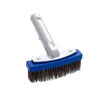 Imagem de Ｂｅｓｇａ Escova de piscina de 5 polegadas com cabo de alumínio, resistente, compacta, multifuncional, com cerdas de arame, para limpeza de cantos de piso