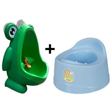 Imagem de Kit Mictório Infantil bebê Sapinho Verde XIXI 3 Ventosas + Troninho In