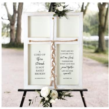 Imagem de LOSOUR Placa De Casamento Com Cordão Três Fios, 17 X 23, Devocional Para Casais, Cerimônia Casamento, Ideias Aniversário (Branco Lavado, 23)