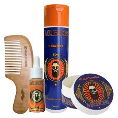 Imagem de Kit Barba Shampoo 3x1, Óleo, Pente E Gel De Cabelo Mr Boss - SAFIRA CO