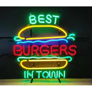 Imagem de Hvkeer Letreiros De Neon Para Cerveja, Os Melhores Hambúrgueres Da Cidade, Letreiro Vidro Hambúrguer, Luminária Parede Aniversário, Caverna Masculina, 24 X 20"