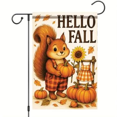 Imagem de Starlit Patio Bandeira de jardim de outono, esquilo, abóbora, 30,5 x 45,7 cm, frente e verso, faixa de quintal de animais, folha de outono, girassol, decoração ao ar livre para varanda, gramado