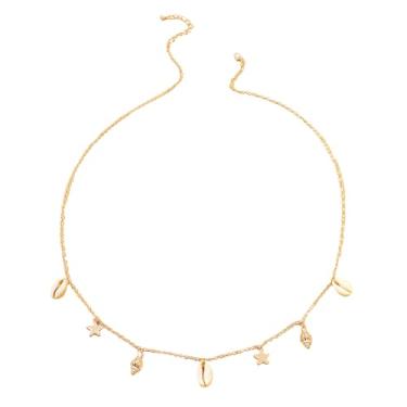 Imagem de Aheli Corrente de barriga banhada a ouro com franja de estrela e concha marítima chique Kamarbandh joia feminina