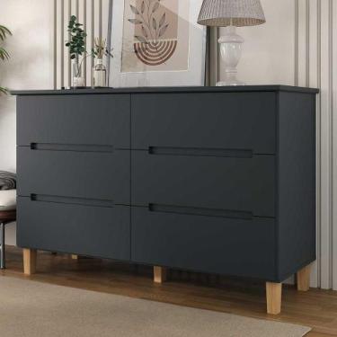 Imagem de Cômoda para Quarto Casal 136cm c/ Pés 6 Gavetas 100% MDF - Mambel Q, G