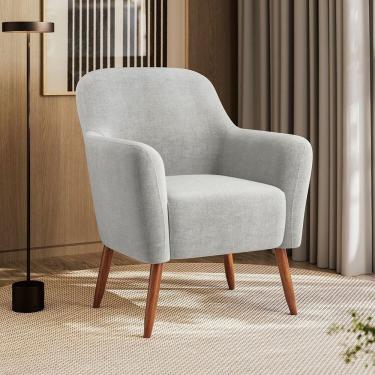 Imagem de Poltrona Decorativa Estofada E Orgânica Com Pés Palito Panamá Espresso Móveis Cinza Claro