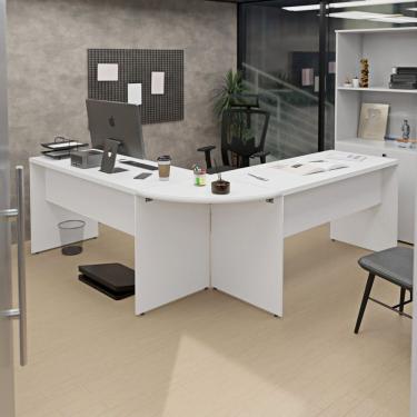 Imagem de Mesa Escrivaninha Em L Canto Arredondado 140x60cm Branco