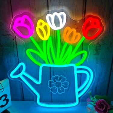 Imagem de Vveikea Placa de Tulipas Neon Regulável Tulipa Flores Led Sinal Colorido Verão Flores Decoração de Parede Tulipa Luz Noturna para Casa Jardinagem Presentes para Mulheres Mães