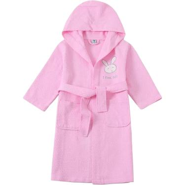 Imagem de Roupão De Banho Do Waffle Das Crianças Das Meninas Dos Meninos, Vestes Encapuçadas Longas 100% Do Algodão Para Crianças Das Crianças, Pink, 12-15 Years