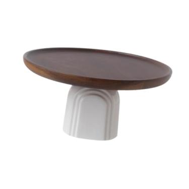 Imagem de IEUDNS Suporte de madeira para bolo, decoração de sobremesas, prato para cupcakes, bandeja de servir, pedestal para bolo, suporte para chá de bebê, festa de, 10 Inch
