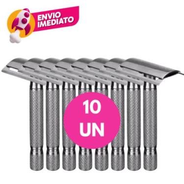 Imagem de 10 Un. Aparelho Barbeador Metal Manual Clássico Vintage Retrô Com 01 L