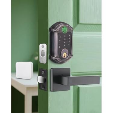 Imagem de Fechadura inteligente de entrada sem chave, à prova d'água, IP56, fechaduras externas digitais para porta da frente, controle de smartphone com teclado e chaveiro, bronze veneziano - MENDOCK