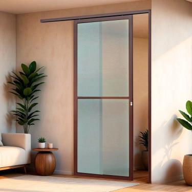 Imagem de Porta De Correr Suspensa 210x100cm Vidrao Esq L.25 Corten