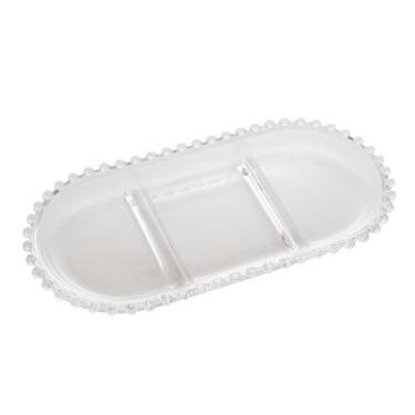 Imagem de Petisqueira Oval Cristal c/3 Divisões Bolinha 30x15x2cm - Wolff