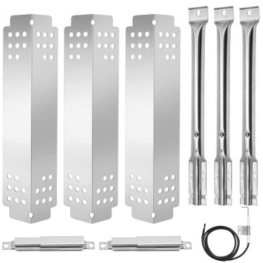 Imagem de Criditpid Peças de reposição para churrasqueira Charbroil 463722315 463770915 463722314 463722313 463742111, placa térmica de aço inoxidável, queimadores, tubos crossover e ignição para churrasqueiras