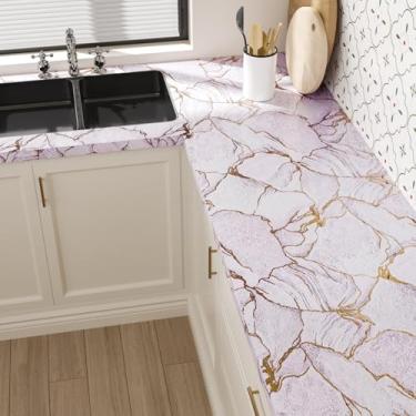 Imagem de VaryStyle Papel de contato de mármore rosa luxuoso para bancadas papel de parede de mármore rosa brilhante/dourado papel de parede de granito 39,9 cm x 299,7 cm papel de contato de vinil autoadesivo