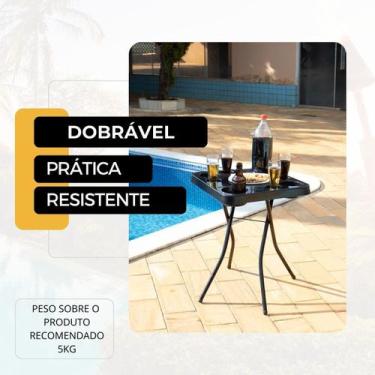 Imagem de Mesa Petisqueira com Tampo Preto Apoio Petiscos Desmontável Dobrável P