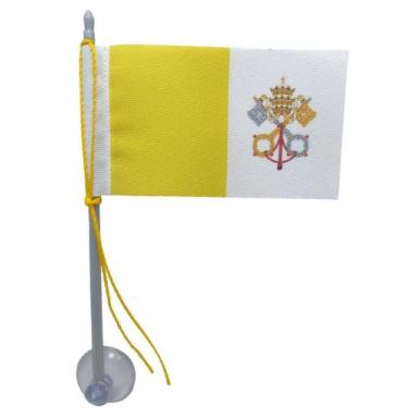 Imagem de Mini Bandeira Vaticano C/ Ventosa Poliéster (5,5cm X 8,5cm) 15 cm Mast