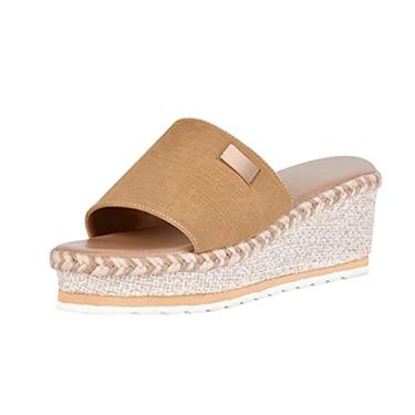 Imagem de Sandálias femininas de cunha mule, Moda, Open Toe, Sandálias femininas plataforma, respirável, antiderrapante, chinelos de praia, para saias longas, saias curtas, calças casuais(Yellow,39 EU)