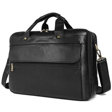 Imagem de Augus Maleta de couro masculina bolsa mensageiro de viagem de negócios 15,6 polegadas bolsa para laptop, Preto, One_Size