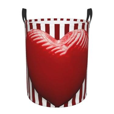 Imagem de Cesto de lavanderia listrado vermelho e branco com coração, dobrável, impermeável, cesto de armazenamento de roupas com alças, pano Oxford, organizador de brinquedos, cesta para banheiro, lavanderia